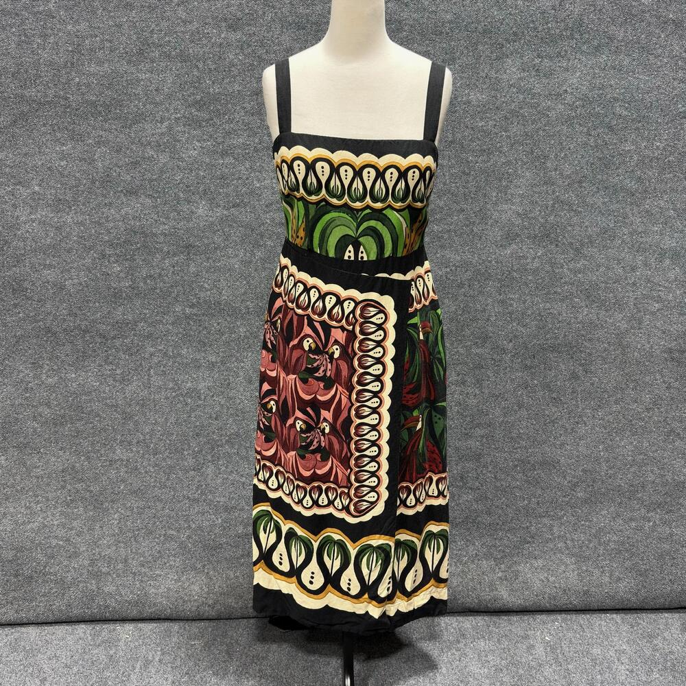 Farm Rio Dress Womens M Black Coconut Tree Flow Scarf Midi Sundress Tropical